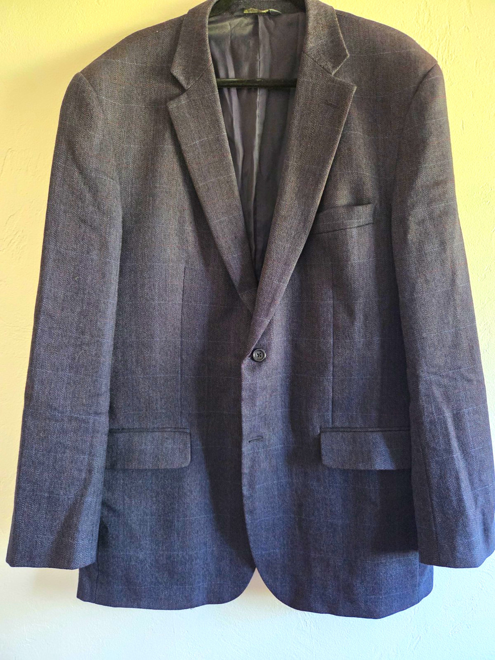 Pronto Uomo Plaid Tweed 100% Lambs Wool Blazer Navy Sz46